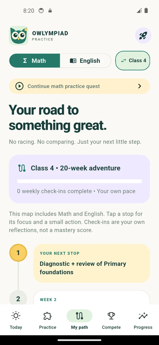 My path: the 20-week study map with the next stop highlighted